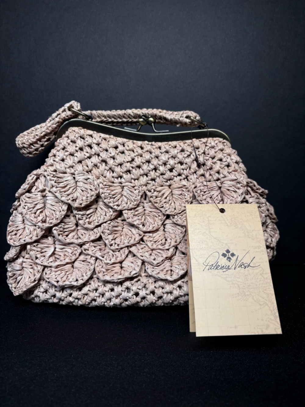 Patricia Nash Laureana Natural Scalloped Raffia Kiss Lock Handbag Boho  NWT - Picture 4 of 14